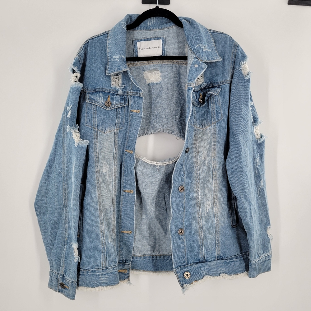 The Style Between Us Distressed Jean Jacket Denim Jacket XL